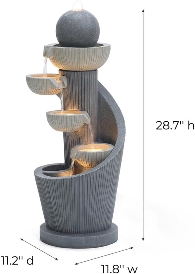 LuxenHome Outdoor Water Fountain, 29 Inch Resin Cascading Water Fountains Indoor with LED Lights, Modern Garden Decor, Small Waterfall Fountain, Outdoor Fountains and Waterfalls