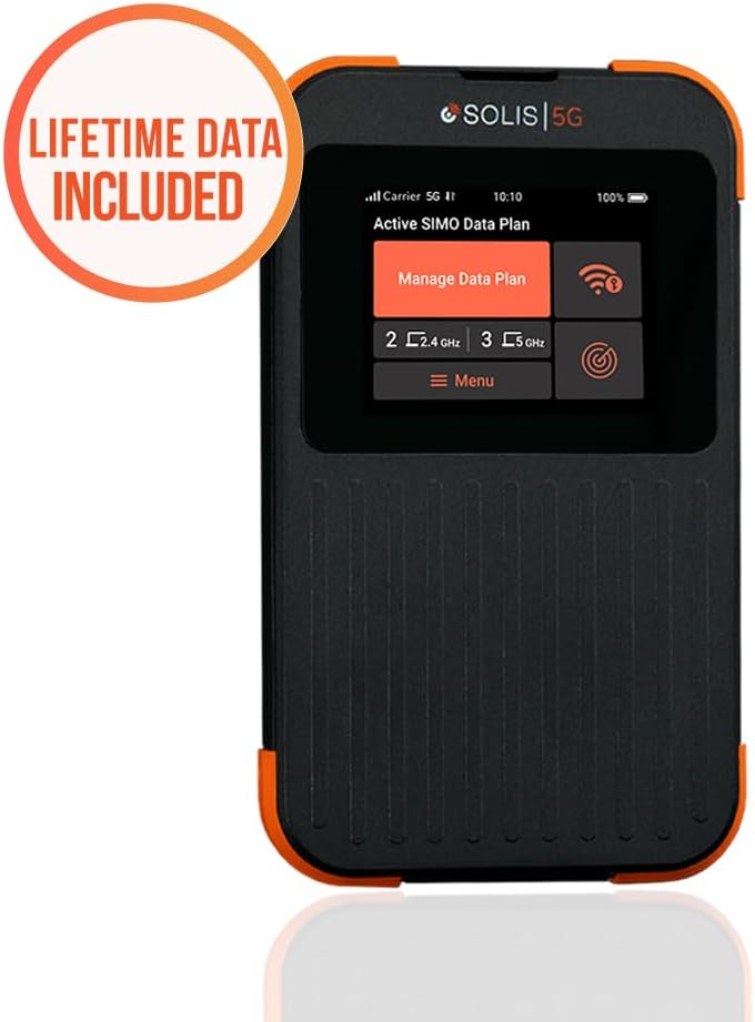 SIMO Solis 5G WiFi Mobile Hotspot for Travel, Local and International Coverage Router, Multi-Carrier Access, No Contract Required, Supports 16 Devices, 1GB/Month Lifetime Data Included (Renewed)