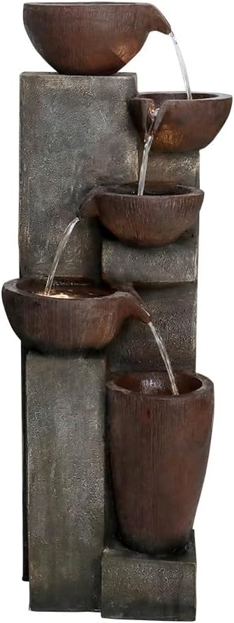 SunJet 5-Tier Cascading Indoor/Outdoor Water Fountain with LED Lights - 39.7' High Large Waterfall Floor Standing Fountain for Garden, Patio, Yard, and Deck Decor - Relaxing Outdoor Water Feature