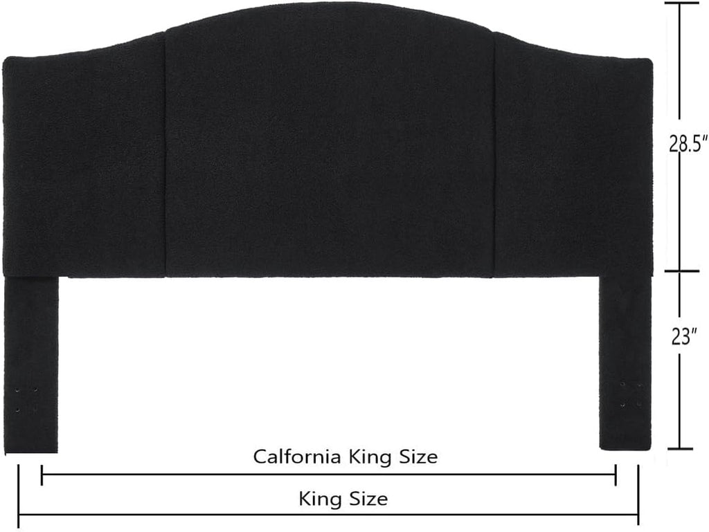 24KF Upholstered Soft Teddy Fabric King Headboard,Modern Wave-Like Top Edge CA King Size Headboard, 6033-K-Black