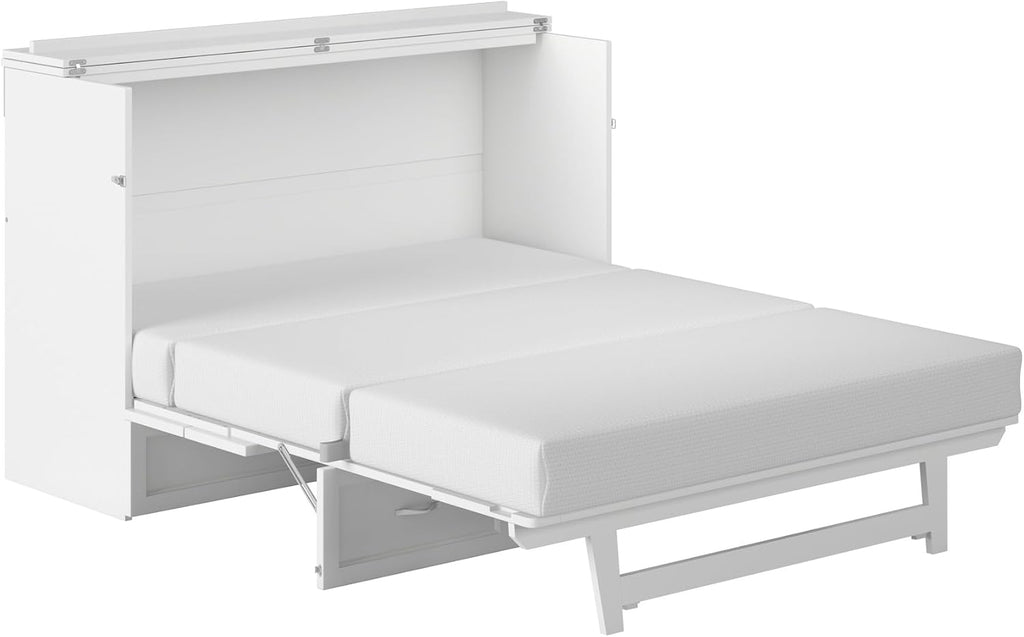 AFI Northfield Queen Size Murphy Bed Chest with Mattress, Storage, & Built-in Charger in White