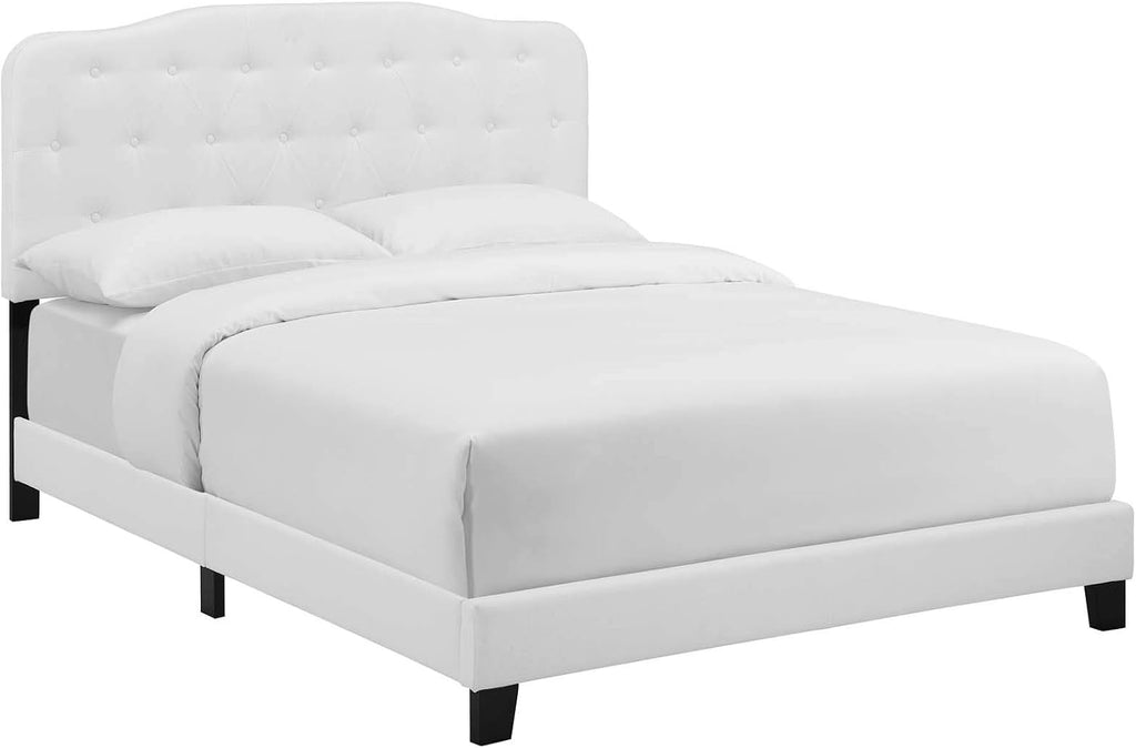 Modway Amelia Tufted Fabric Upholstered Queen Platform Bed in White