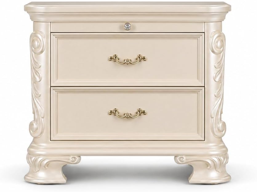 First of a Kind Nightstand Bedroom Furniture Victoria Off White Traditional Wood Bedside Table Ornate European Inspired Design Classic Bedroom Nightstand Coordinated Furniture Style