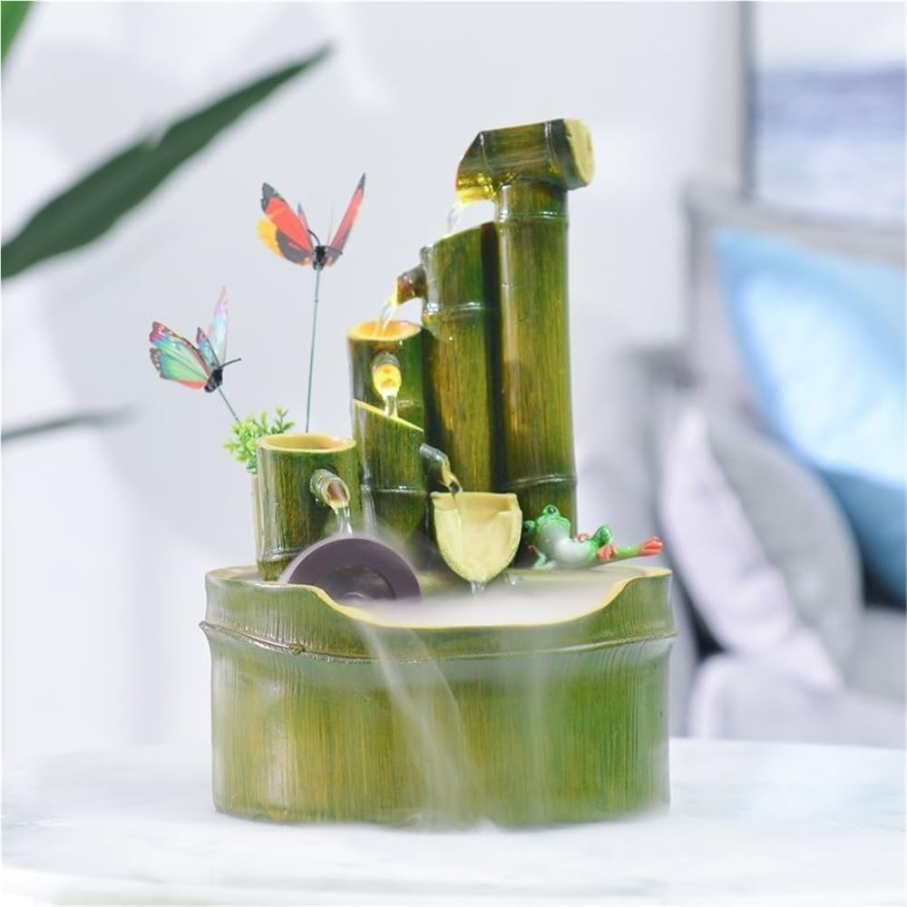 Indoor Tabletop Bamboo Fountains with Automatic Pump, Small Indoor Zen Meditation Relax Waterfall, Decorative Feng Shui Tabletop Fountain Waterfalls for Home Office Bedroom Desk(Green B,Small)