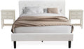 East West Furniture NL19Q-2VL0C 3 Piece Queen Size Bedroom Set - Button Tufted Bed - Linen white Velvet Fabric Upholstered Headboard and a Wire Brushed Butter Cream Finish Nightstand