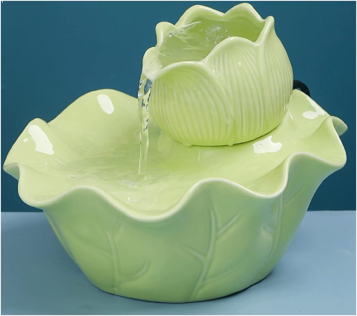 Lotus Leaf Tabletop Fountains Indoor Water Fountain with 1300Ml Water Fountain Home Desktop Fountain Decoration for Home Offi Bedroom Decor Relaxation,Green