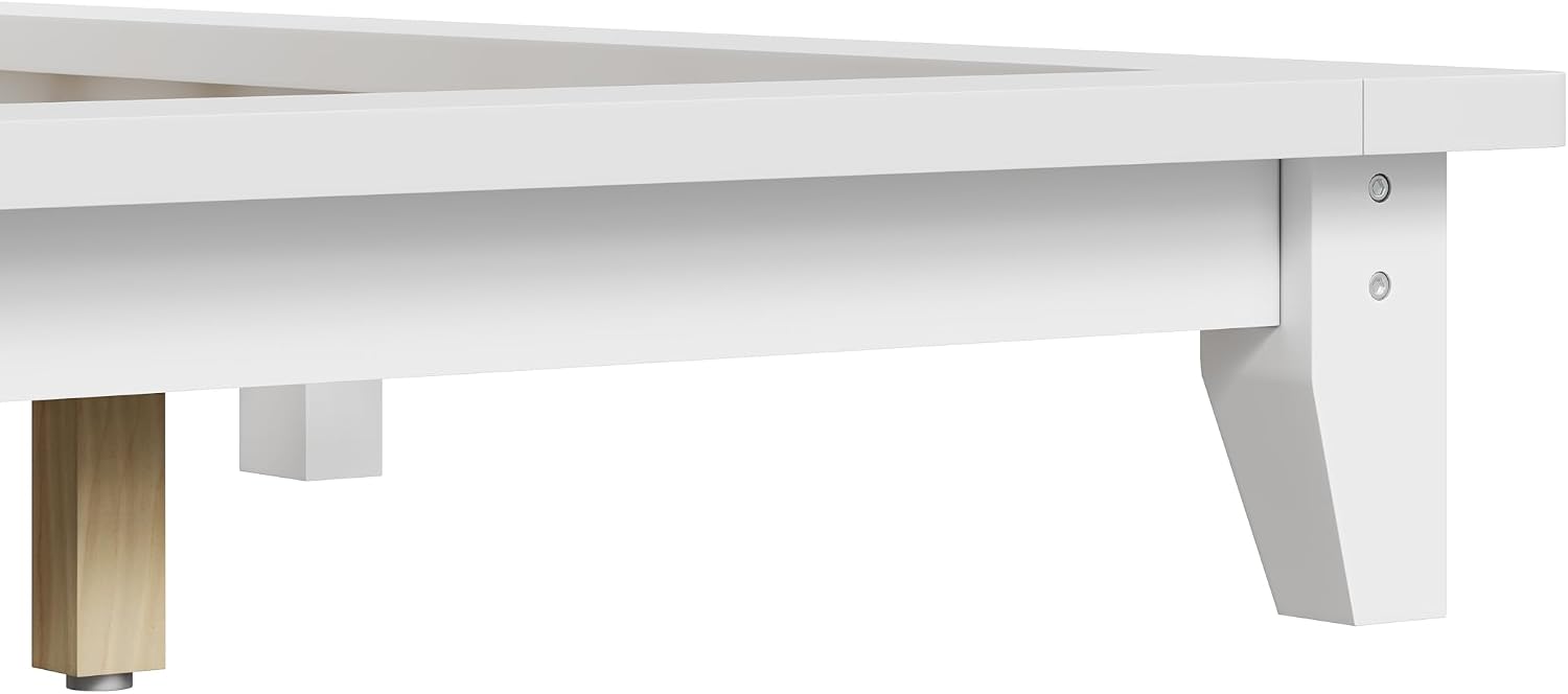 Merax King Size Solid Wood Platform Bed Frame, Modern Comfortable with Headboard, Slat Support, No Box Spring Needed, White
