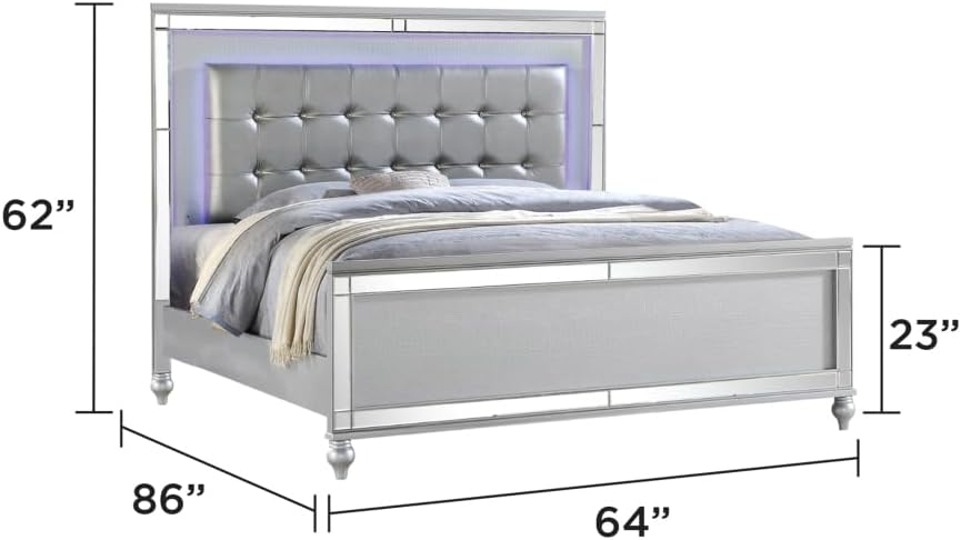 Silver Queen 5-Piece LED Bedroom Set with Wood Furniture