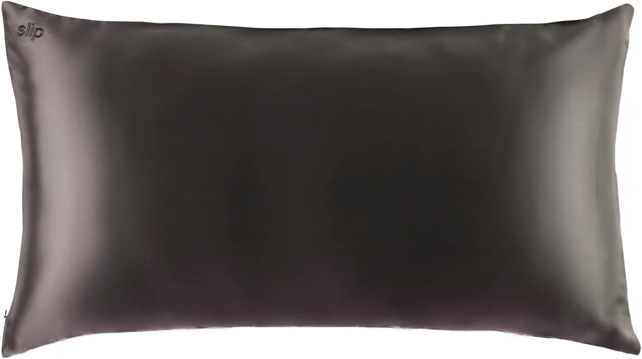 slip King Pure Silk Pillow Case - 100% Pure 22 Momme Mulberry Silk - King Size Standard Pillow Case -Anti-BedHead, Anti-Sleep Crease, Charcoal (20' x 36')