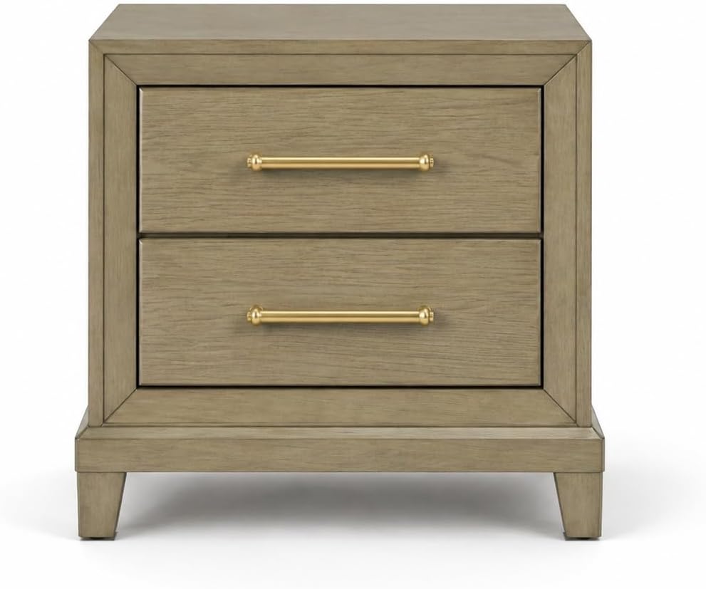 First of a Kind Nightstand Contemporary Wood Bedside Table Dove Collection Rustic Beige Finish Clean Modern Design Bedroom Nightstand Streamlined Structure Coordinated Furniture Piece