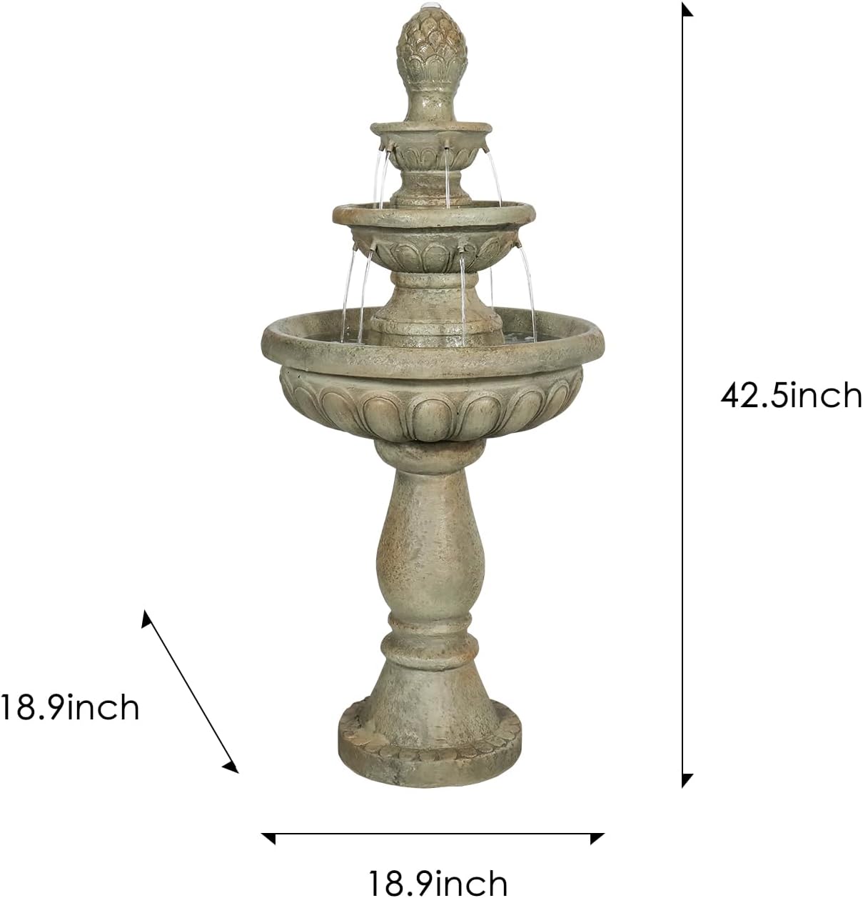 SunJet 42.5' High 3-Tiers Modern Concrete Outdoor Water Fountain - Round Large Outdoor Fountains and Waterfalls for Garden, Patio, Yard, and Deck Decor, Featuring Natural Stone Look