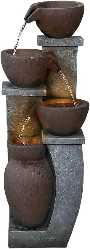 32.8' H 4-Tier Modern Outdoor Water Fountain - LED Lighted Indoor Outdoor Garden Fountains and Waterfalls for Garden, Patio, Backyard, Deck, Porch and Home Art Decor