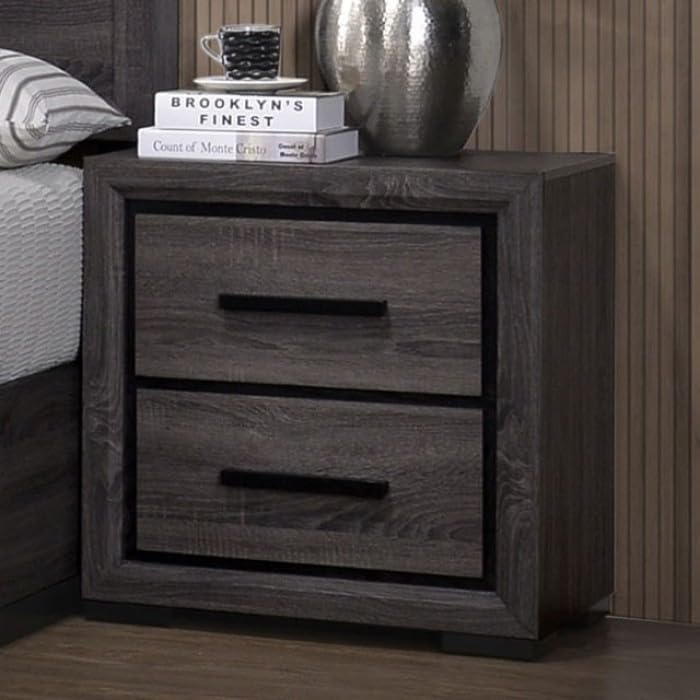 MASARA 5-Piece Queen Bedroom Set, Gray Wood Finish with Bookcase Headboard, Contemporary Style.