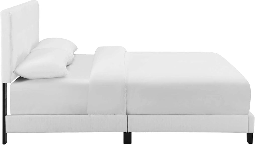 Modway Melanie Tufted Fabric Upholstered Queen Platform Bed in White