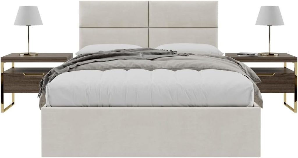 Vänt Upholstered Wall Mounted Headboard Panels -Isabelle Layout - 60' X 23'-Configuration of 4 Individual Panels - Recommended for Queen-Full - Micro Suede/Neutral Sand