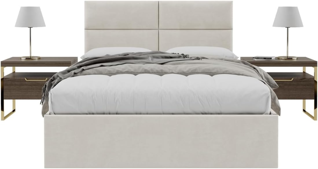 Vänt Upholstered Wall Mounted Headboard Panels -Isabelle Layout - 60' X 23'-Configuration of 4 Individual Panels - Recommended for Queen-Full - Micro Suede/Neutral Sand
