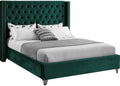Meridian Furniture Aiden Collection Modern | Contemporary Velvet Upholstered Bed with Deep Button Tufting, Solid Wood Frame, and Custom Chrome Legs, King, Green
