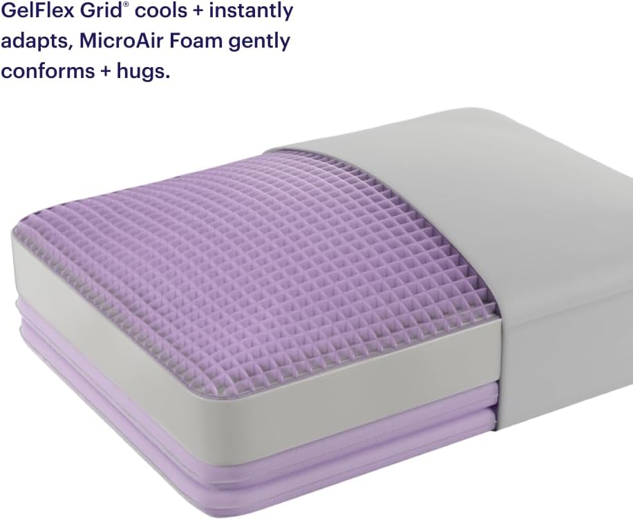 Purple DreamLayer Pillow - King Size, Multi-Layered GelFlex Grid & MicroAir Foam for Support & Pressure Relief - Customizable Height with Removable Foam Booster Layers