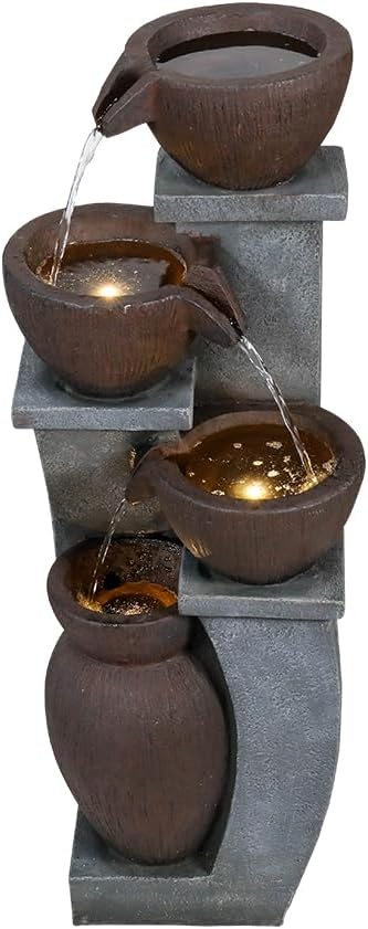 32.8' H 4-Tier Modern Outdoor Water Fountain - LED Lighted Indoor Outdoor Garden Fountains and Waterfalls for Garden, Patio, Backyard, Deck, Porch and Home Art Decor