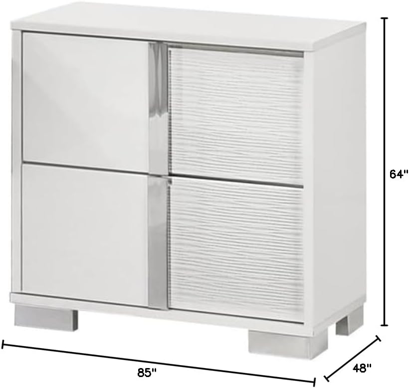 Best Quality Furniture White Wood Lacquer Platform Queen Size Bedroom Set with Blue LED Lighting