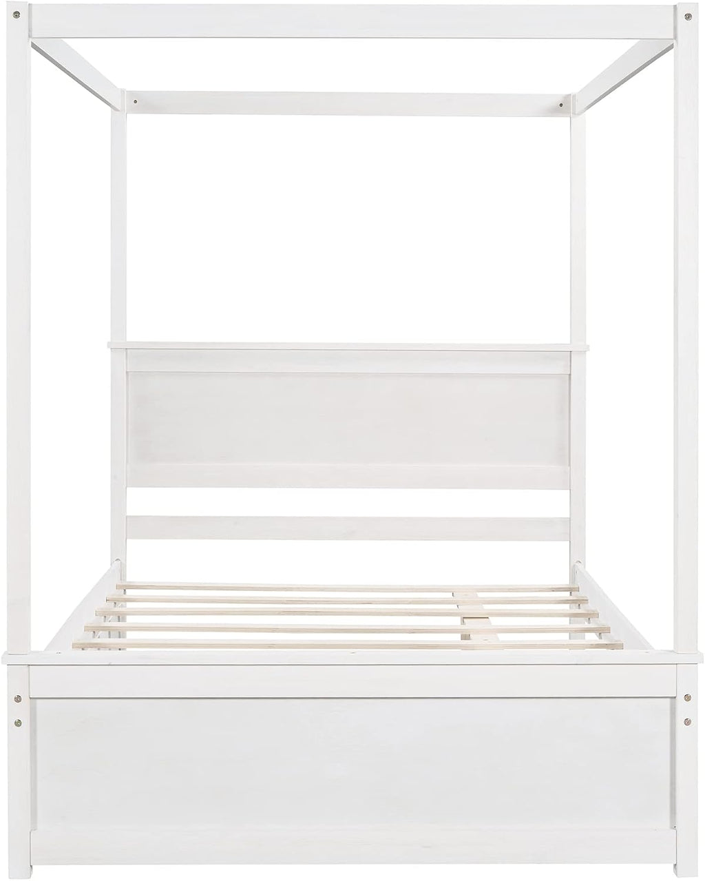 Harper & Bright Designs Wood Canopy Bed with Trundle Bed,Full Size Canopy Platform Bed with Support Slats .No Box Spring Needed, Brushed White