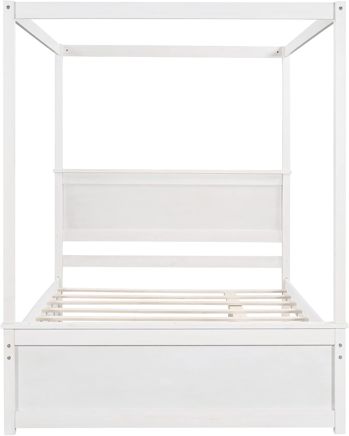 Harper & Bright Designs Wood Canopy Bed with Trundle Bed,Full Size Canopy Platform Bed with Support Slats .No Box Spring Needed, Brushed White