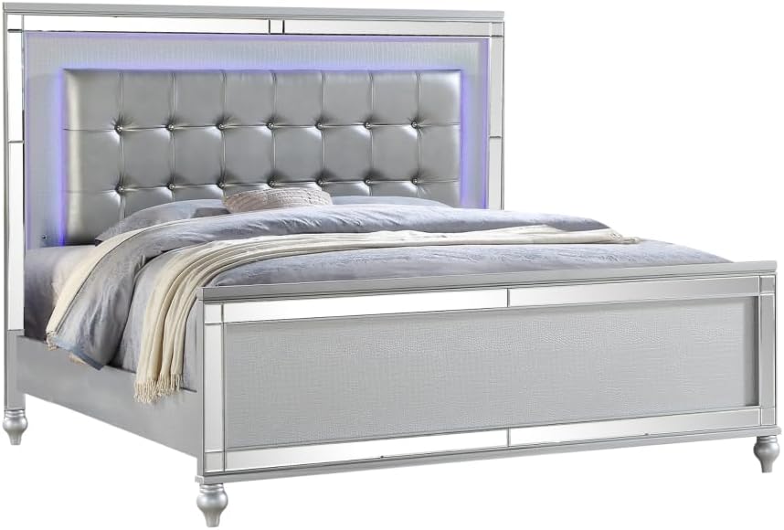 Silver Queen 5-Piece LED Bedroom Set with Wood Furniture
