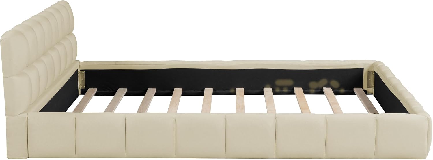 Queen Size Upholstered Platform Bed with Thick Fabric, Grounded Bed with Solid Frame for Kids Adults Bedroom Furniture, Easy Assembly, No Box Spring Needed (Linen+Beige, Queen)