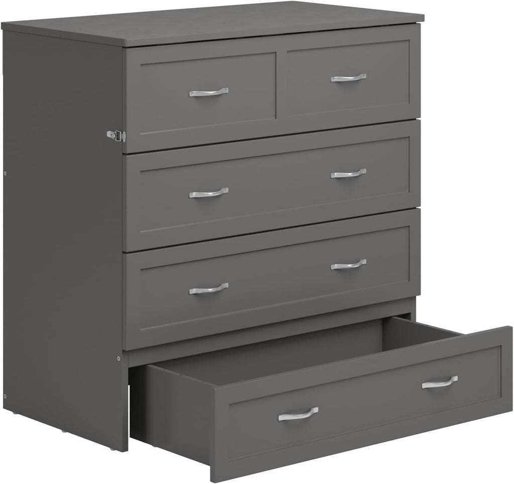 AFI, Northfield Murphy Bed Chest Twin XL with 6' Mattress, Storage Drawer & Built-in USB Charger, Grey
