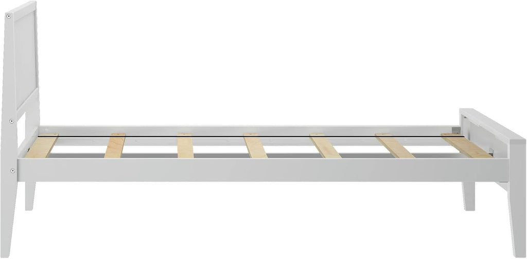Plank+Beam Solid Wood Twin Bed Frame with Panel Headboard, Modern Twin Platform Bed with Wood Slat Support, No Box Spring Needed, White