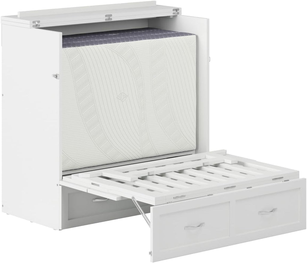 AFI, Northfield Murphy Bed Chest Twin XL with 6' Mattress, Storage Drawer & Built-in USB Charger, White