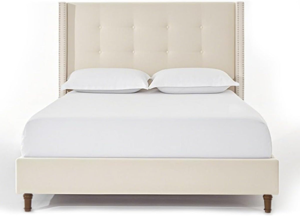 Queen Size Bed Frame,54'High Headboard Button Tufted Nailhead Trimmed Backrest Headboard,Velvet Metal Upholstered Platform Bed Frame,Wooden Slats Provide Strong Support,No Springs Required