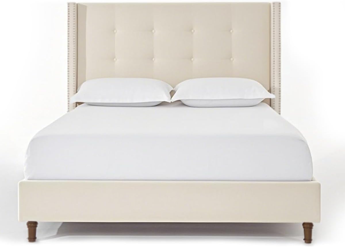 Queen Size Bed Frame,54'High Headboard Button Tufted Nailhead Trimmed Backrest Headboard,Velvet Metal Upholstered Platform Bed Frame,Wooden Slats Provide Strong Support,No Springs Required