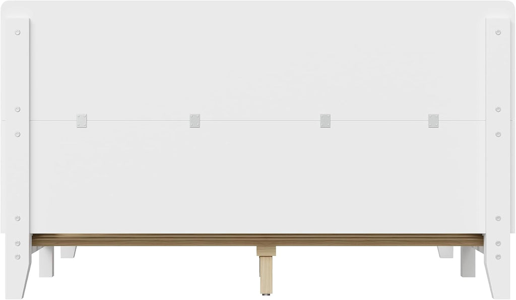 Merax Queen Size Solid Wood Platform Bed Frame, Modern Comfortable with Headboard, Slat Support, No Box Spring Needed, White