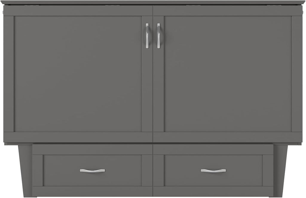AFI, Monroe Queen Murphy Bed Chest with 6' Mattress, Storage Drawer & Built-in USB Charger, Grey
