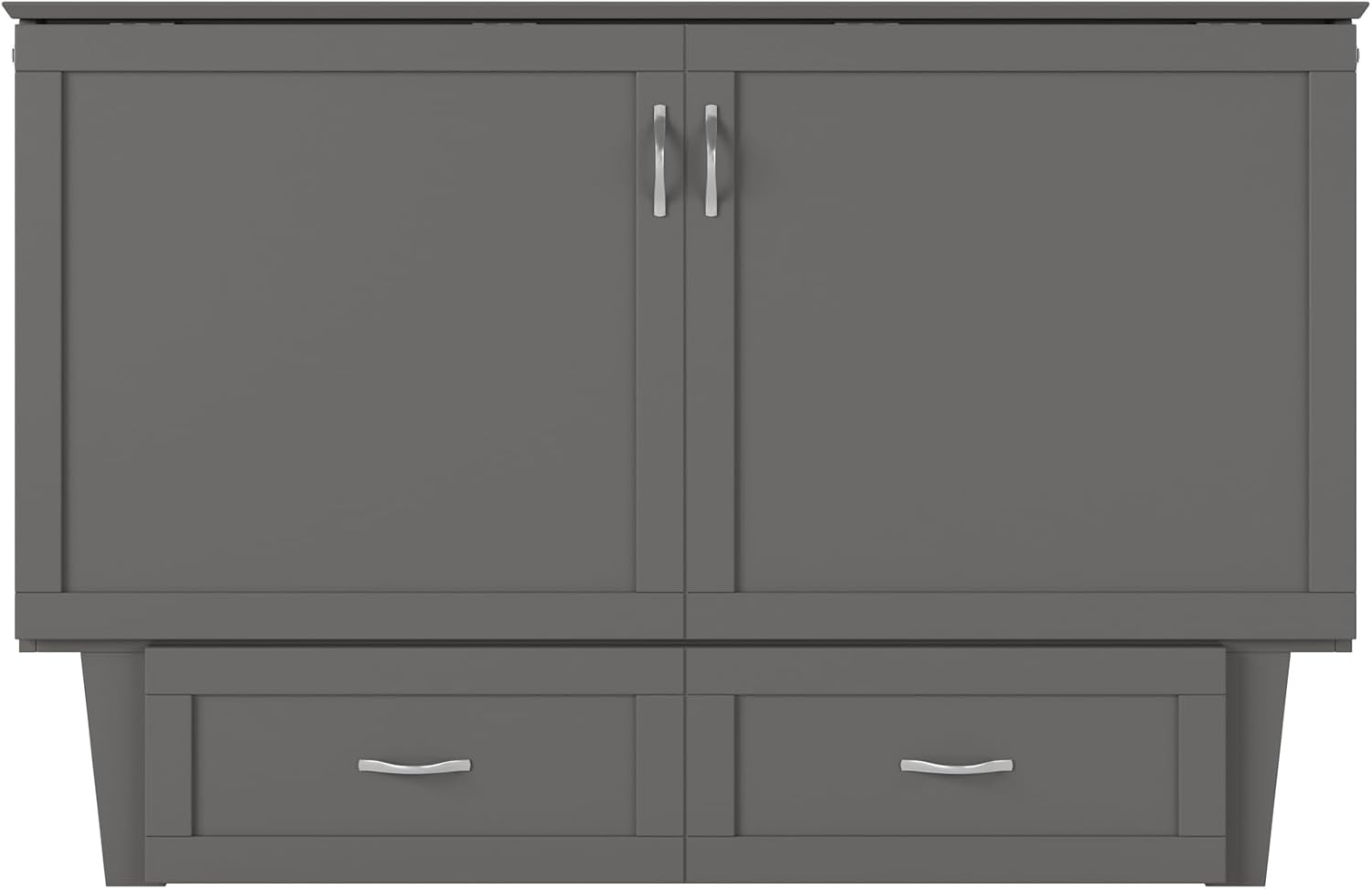 AFI, Monroe Queen Murphy Bed Chest with 6' Mattress, Storage Drawer & Built-in USB Charger, Grey