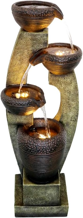 40' H Modern Outdoor Fountain - 4 Crocks Outdoor Garden Fountains with Contemporary Design for Garden, Patio, Deck, Porch, Backyard and Home Art Decor