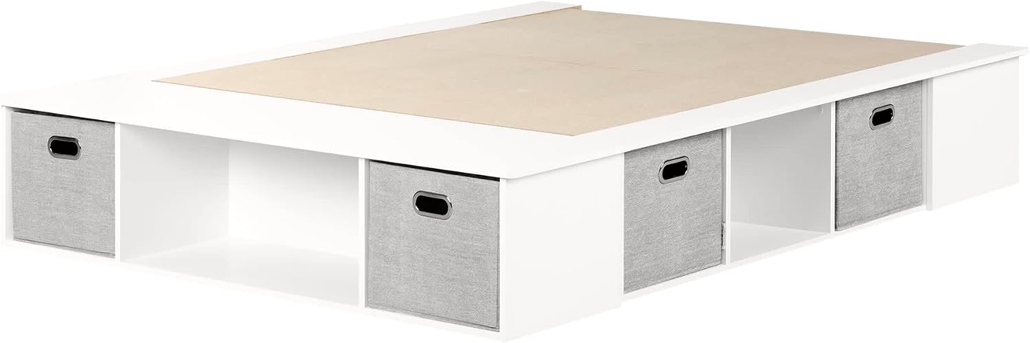 South Shore Flexible Full Platform Bed with Storage and Baskets, Pure White