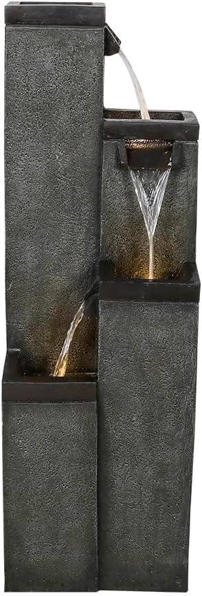 Modern Floor-Standing Water Fountain 39.3' High, Indoor Outdoor Water Fountain with Lights for Home, Garden, Patio Decor