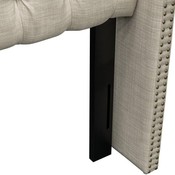 Madison Park Amelia Headboard-Wingback Queen Size Headboard, Upholstered Headboard for Adjustable Beds, Hand-Tufted Button Detail, Padded Fabric, Classic & Transitional Bedroom Style, Beige Woven