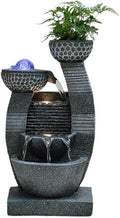 Indoor Fountain – Cascading Water Feature, Resin Fountains with LED Lights/Rolling Ball/Automatic Pump for Home, Decorative Tabletop Waterfall with Pot to Grow Plant by Yourself(B)