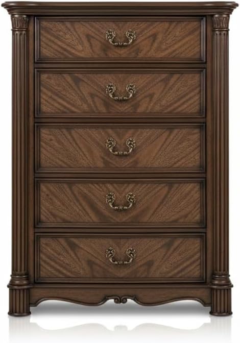 First of a Kind Nicole Traditional 5 Piece King Bedroom Set with Upholstered Tufted Headboard Elegant Classic Design Coordinated Furniture Collection