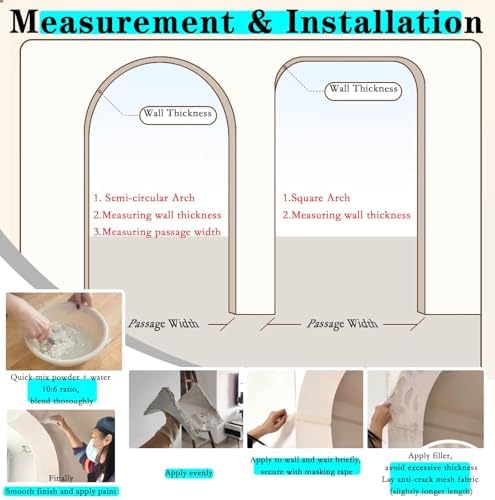 Elegant Arched Doorway Kit - Rounded Drywall Molding & Trim, Pre-Curved Gypsum Corner Architrave for Interior Decor (8.5x8.5x8.5cm, 21.5x21.5x21.5cm)
