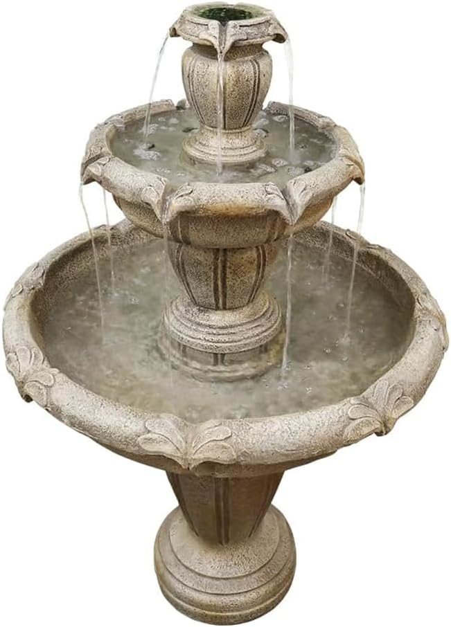 48' H Outdoor Floor Water Fountain, 3-Tiers Concrete Water Fountain with Submersible Electric Pump - Garden Cascading Waterfall for Yard Patio Lawn Home Decor