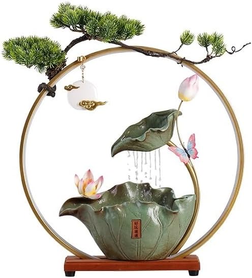 Desktop Fountain Tabletop Fountain Ceramic Flowing Water Ornaments Circulating Water Simple Modern Living Room Decorations Waterfall Fountain(B)