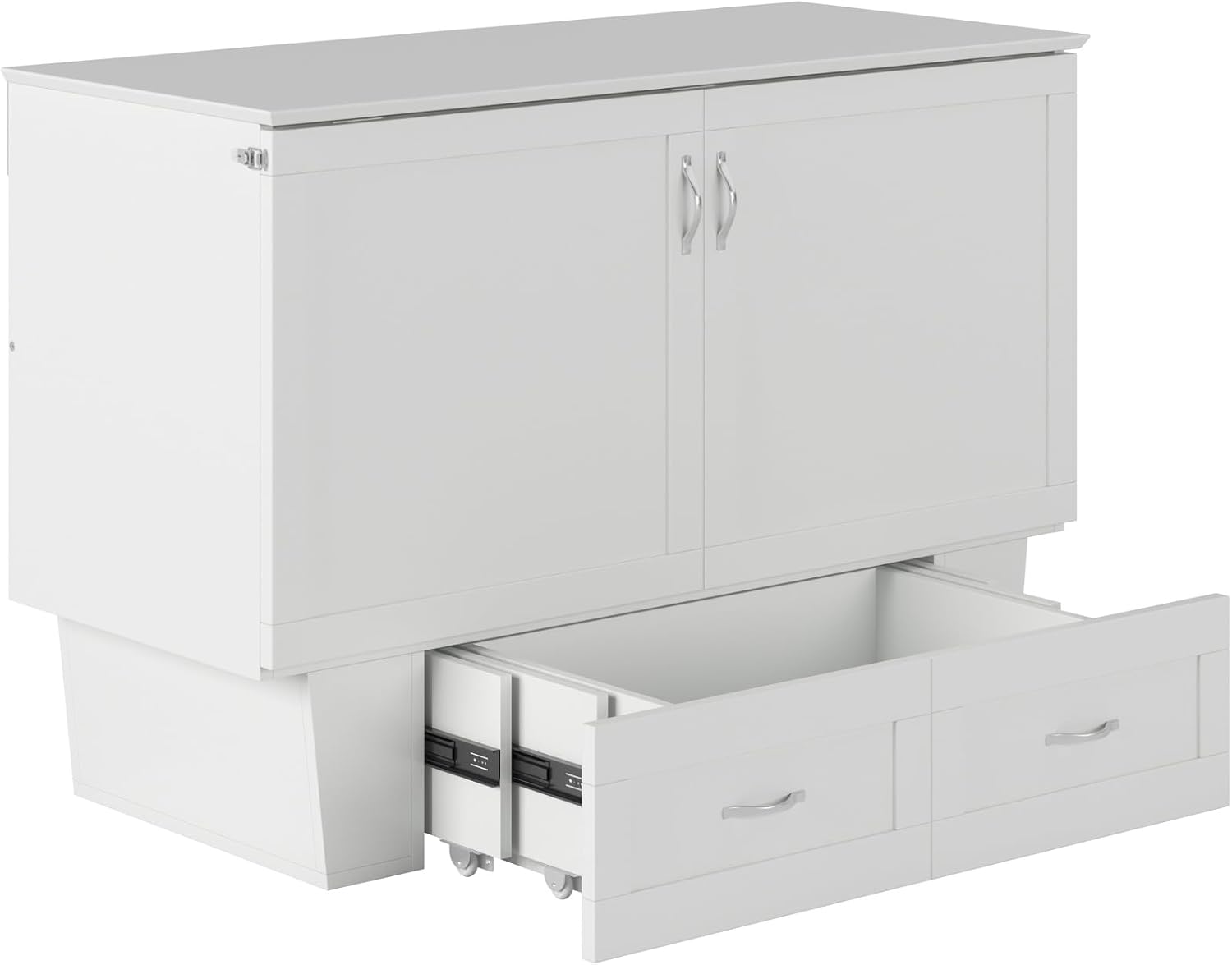 AFI, Monroe Full Murphy Bed Chest with 6' Mattress, Storage Drawer & Built-in USB Charger, White