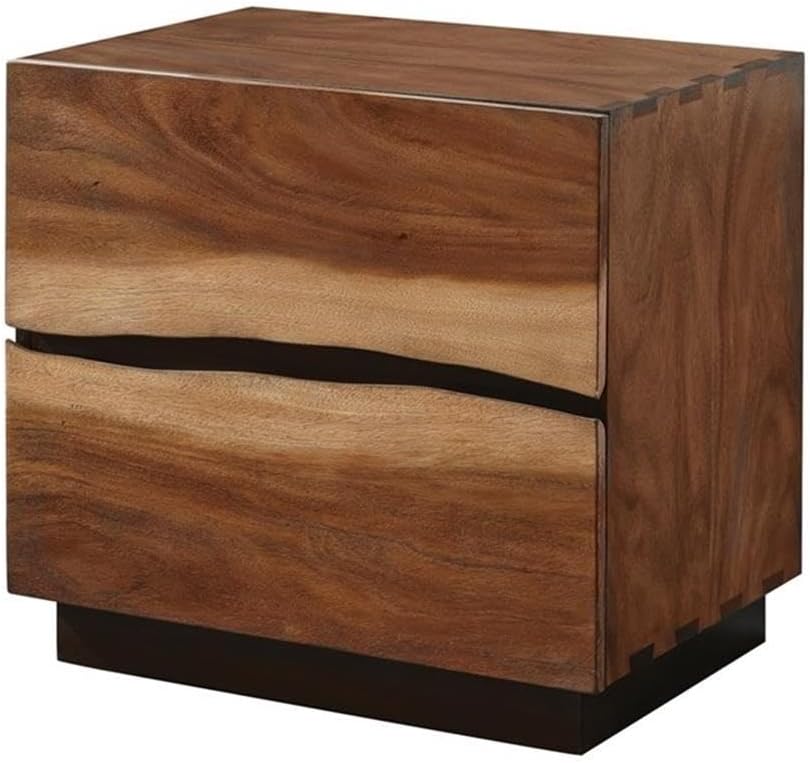 MAKLAINE Modern 5-Piece Wood Queen Bedroom Set, Smokey Walnut Finish, Includes Platform Bed, Nightstand, Dresser, Mirror, Chest, Mahogany Wood with Trembesi and Walnut Veneer, Felt-Lined Drawers, USB