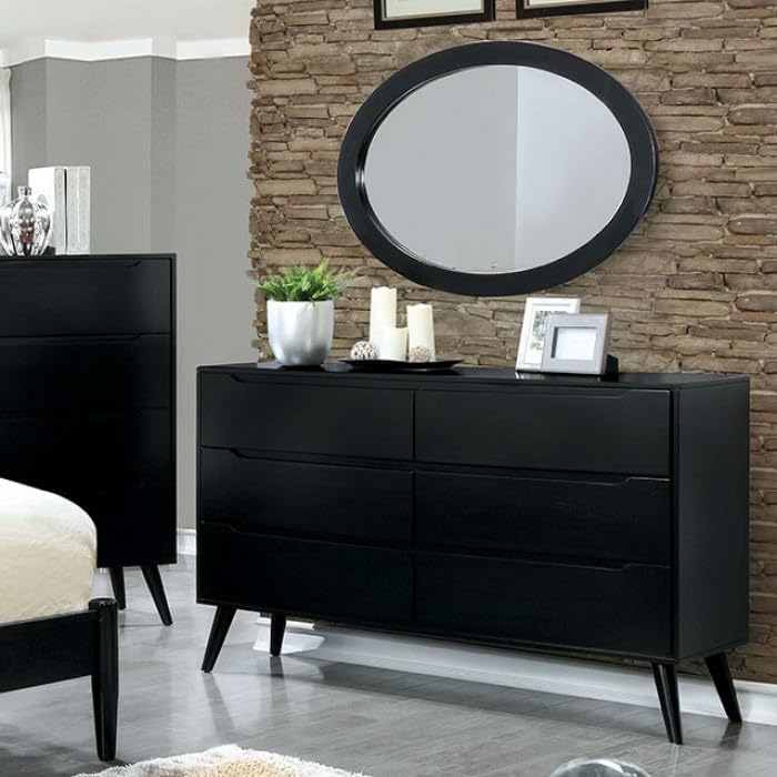MASARA 4-Piece Mid-Century Modern Queen Bedroom Set in Black Finish, Engineered Solid Wood, Wood Veneer, Others