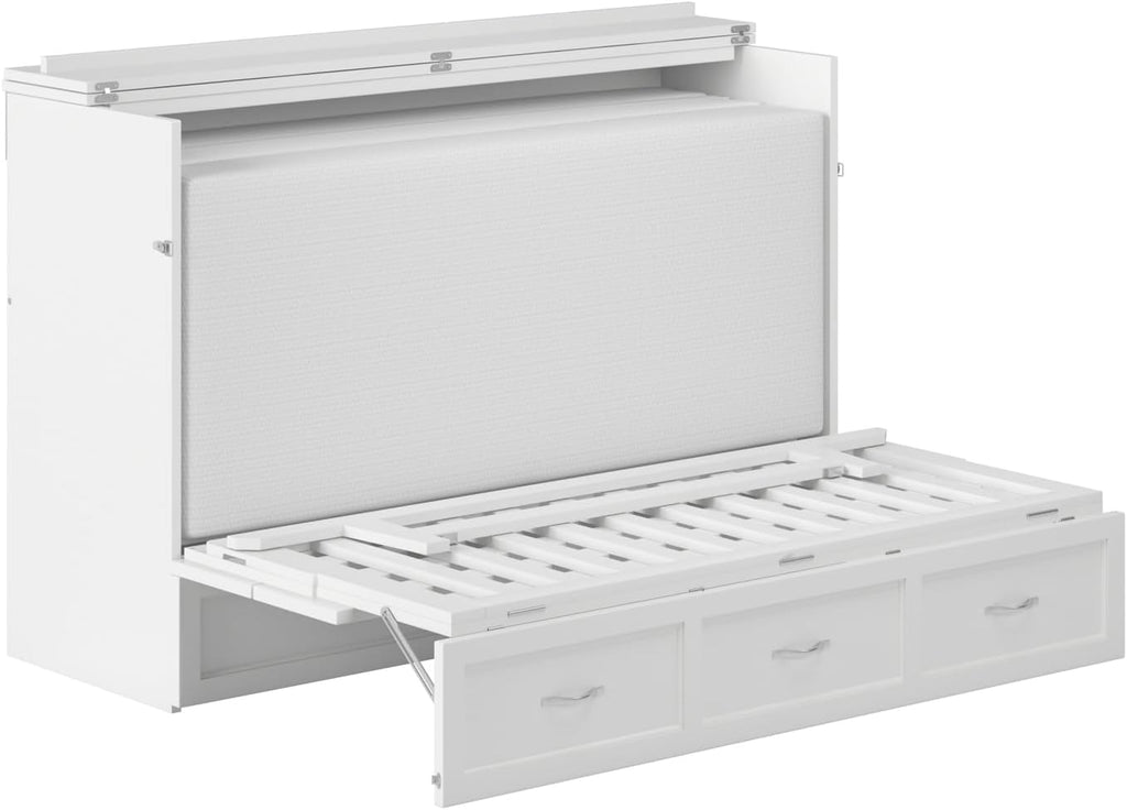 AFI Northfield Queen Size Murphy Bed Chest with Mattress, Storage, & Built-in Charger in White