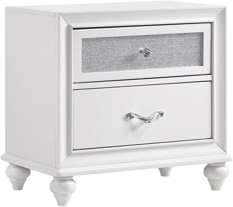 Pemberly Row 5-Piece Queen Bedroom Set, White Velvet Upholstered Bed with Button Tufting, Crocodile Textured Leatherette Finish, Dresser, Nightstand, Mirror, 14-Drawer Storage, Contemporary Design